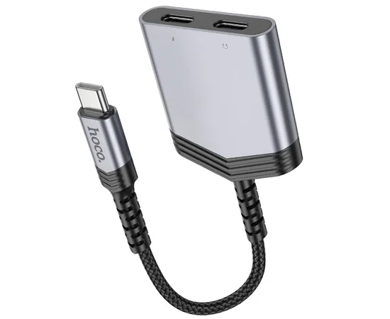 Переходник Hoco LS40 Type-C to dual Type-C Metal gray