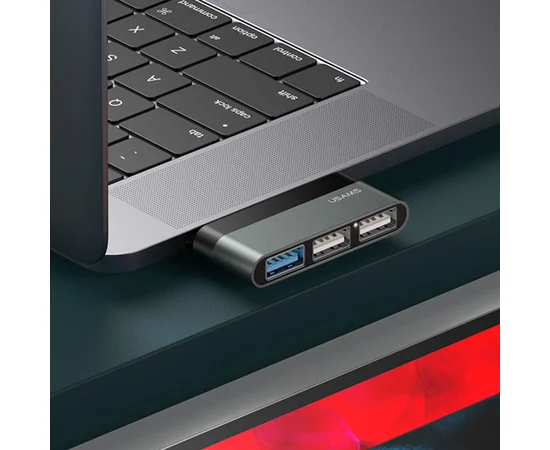 Переходник HUB Usams US-SJ461 Type-C to 3 USB port Серый