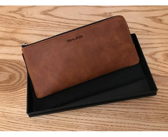 Стильный кожаный клатч Qialino со змейкой 2 отделения (5,5") Светло-коричневый