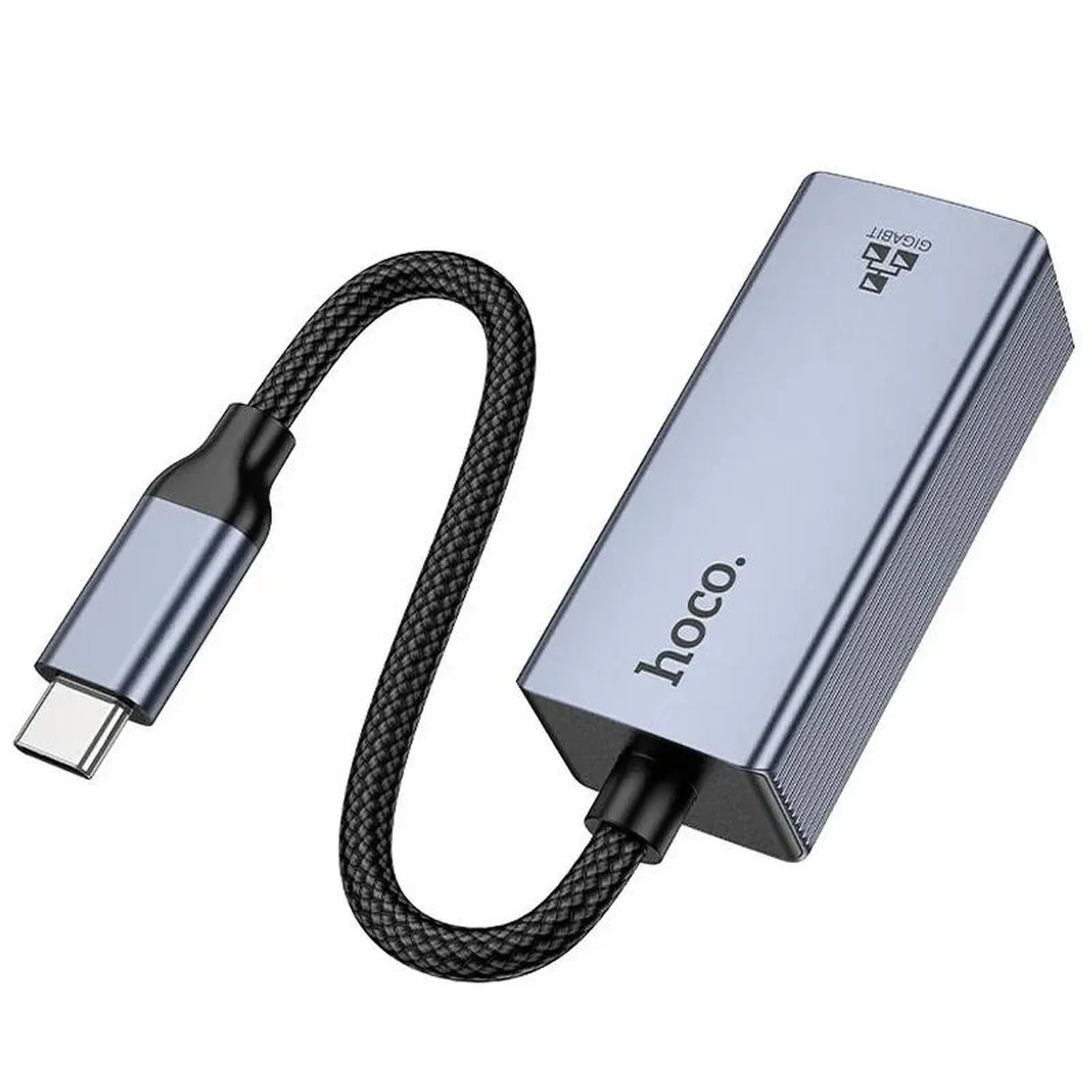 Переходник Hoco UA37 Portable Type-C to RJ45 1000 Mbs (0.15m) Metal gray