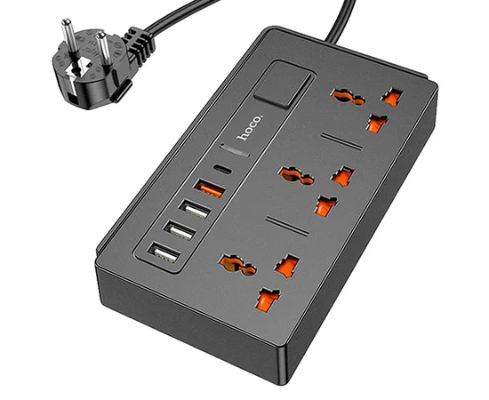 Удлинитель Hoco DC15 (4USB/1Type-C/3xSocket) Черный