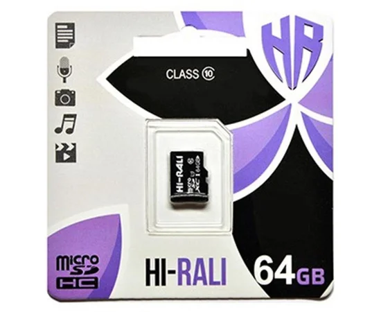 Карта памяти Hi-Rali microSDHC 64 GB Card Class 10 без адаптера Черный