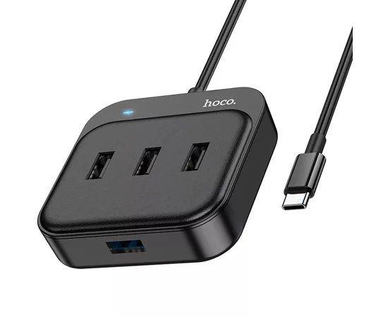 Переходник HUB Hoco HB31 Easy 4-in-1 (Type-C to USB3.0*4) (L=0.2m) Black