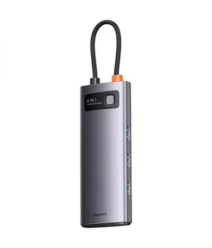 Перехідник HUB Baseus Metal Gleam Series 4-in-1 4xUSB3.0 (WKWG070013) Gray