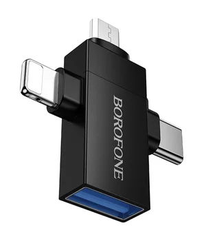 Перехідник Borofone BV26D 3in1 Lightning male/Type-C male/Micro male to USB2.0 female Black