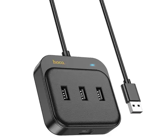 Переходник HUB Hoco HB35 Easy link 4-in-1 Gigabit Ethernet Adapter (USB to USB3.0*3+RJ45) (L=0.2M) Черный