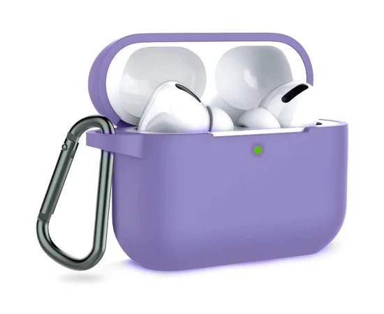 Силиконовый футляр с карабином для наушников AirPods Pro Сиреневый / Light purple