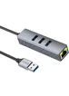 Переходник HUB Hoco HB34 Easy link USB Gigabit Ethernet adapter (USB to USB3.0*3+RJ45) Metal gray