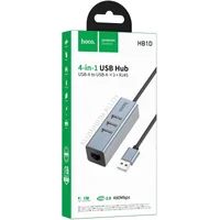 Переходник HUB Hoco HB1D USB to USB2.0*3+RJ45 Metal gray