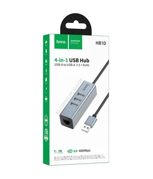 Перехідник HUB Hoco HB1D USB to USB2.0*3+RJ45 Metal gray