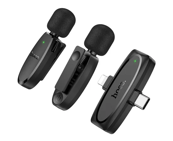 Петличный беспроводной микрофон Hoco L15 Dual-mic clip-on wireless digital (Lightning/Type-C) Black