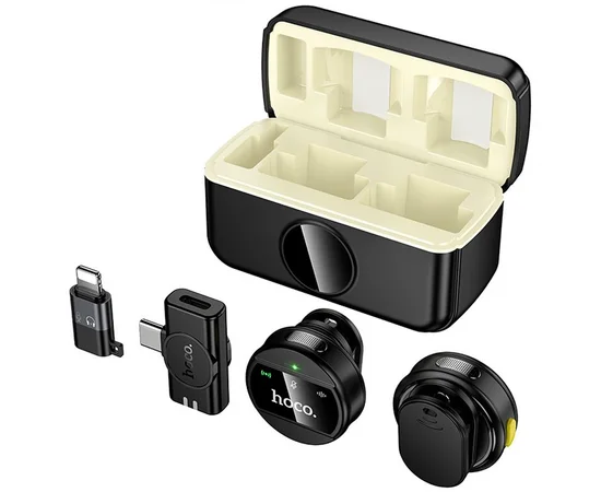 Петличный беспроводной микрофон Hoco L22 Bright 2in1 (Lightning/Type-C) Black