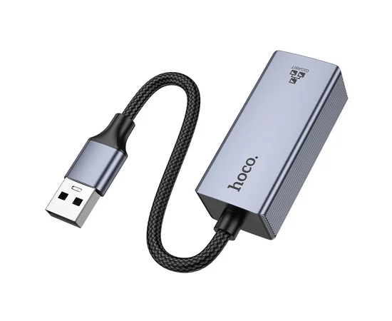 Интернет адаптер Hoco UA37 1000 Mbps (USB to RJ45) Metal gray