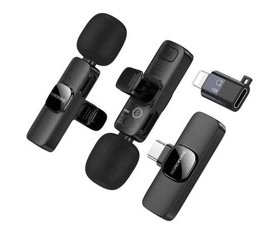 Петличный беспроводной микрофон Borofone BFK15 Dual-mic lavalier Lightning/Type-C Black