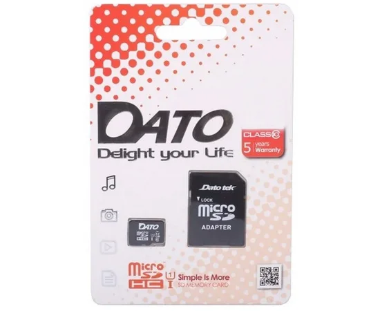Карта памяти microSDHC 128 GB Card Class 10 Dato + SD adapter Черный