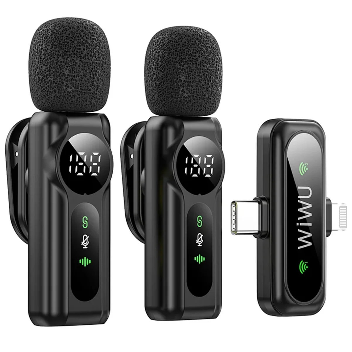 Петличный беспроводной микрофон WIWU WM007 Dual-mic (Lightning/Type-C) Black