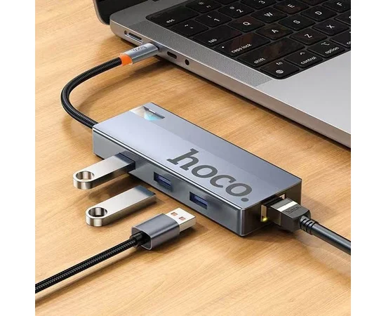 Переходник HUB Hoco HB51 Wow 6in1 (Type-C to HDTV+RJ45+PD+3xUSB3.0) Deep space gray