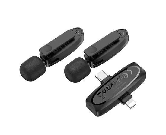 Петличный беспроводной микрофон Hoco L15 Dual-mic clip-on wireless digital (Lightning/Type-C) Black