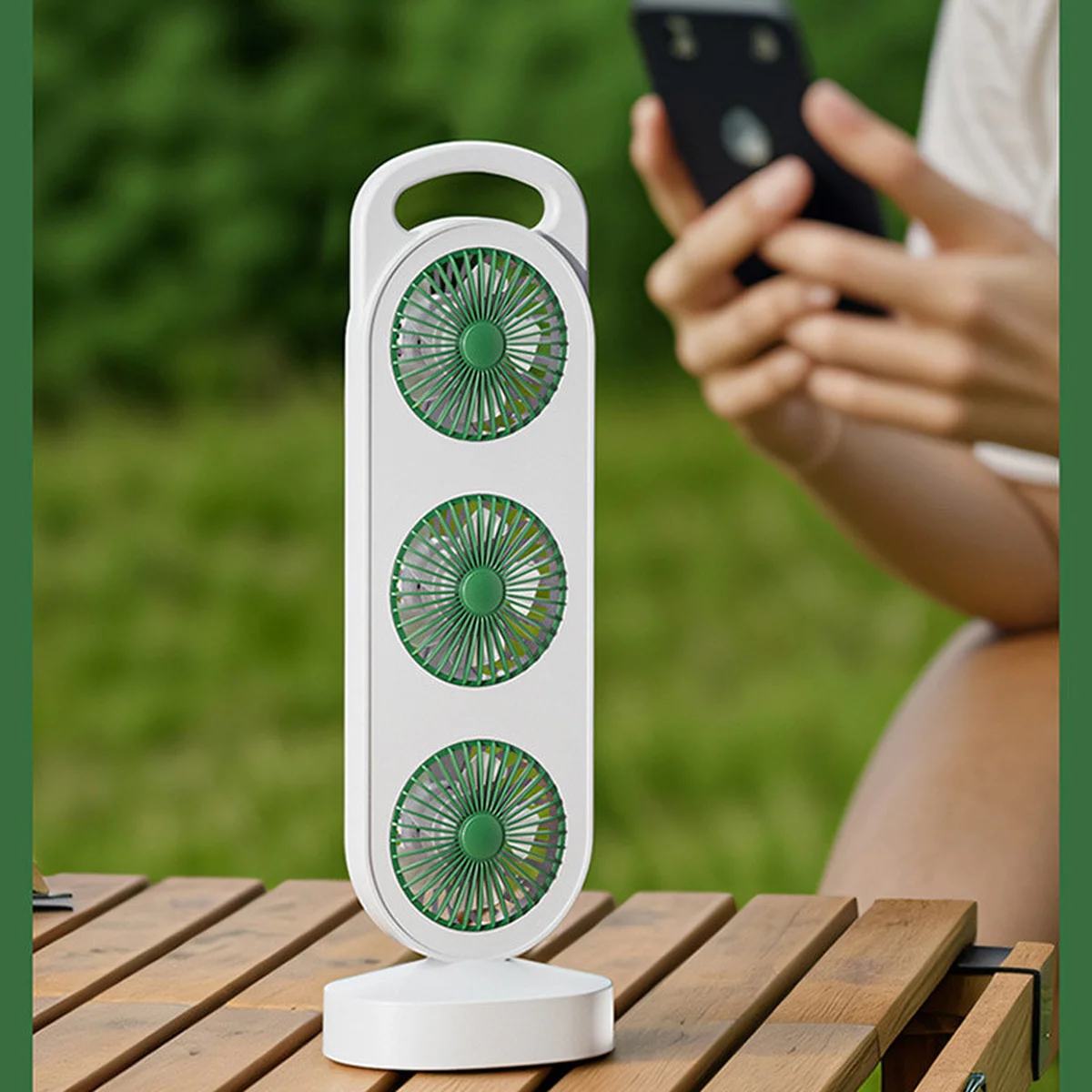Настільний вентилятор Three Head Fan 1200 mAh Green