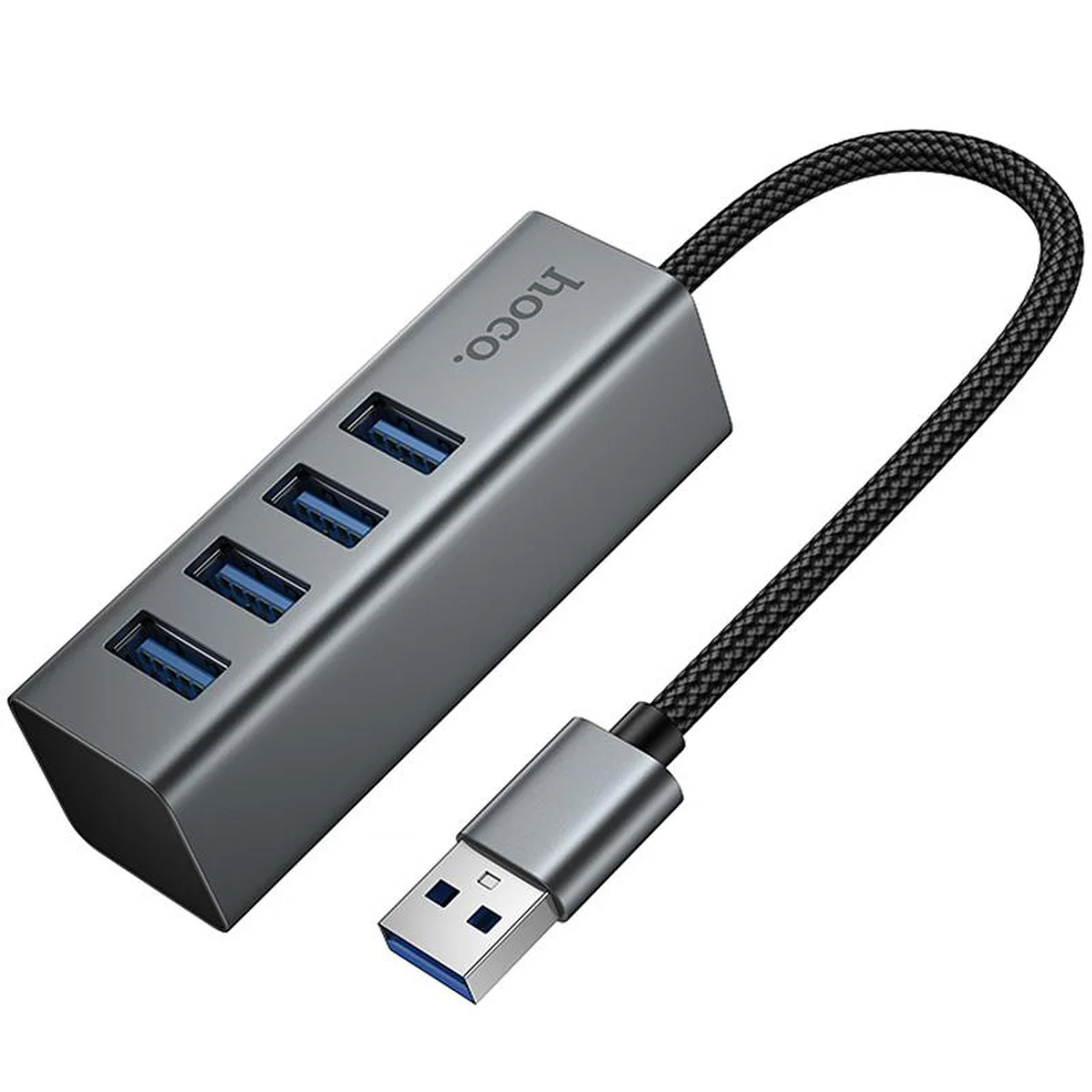 Перехідник HUB Hoco HB1B 4in1 (USB to 4xUSB 3.0) (0.2m) Metal gray