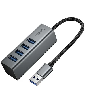 Перехідник HUB Hoco HB1B 4in1 (USB to 4xUSB 3.0) (0.2m) Metal gray