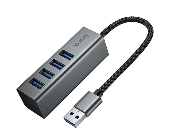 Переходник HUB Hoco HB1B 4in1 (USB to 4xUSB 3.0) (1m) Metal gray
