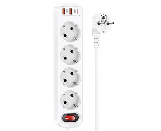 Удлинитель Hoco NS1 Aura PD20W (2USB/1Type-C/4xSocket) White