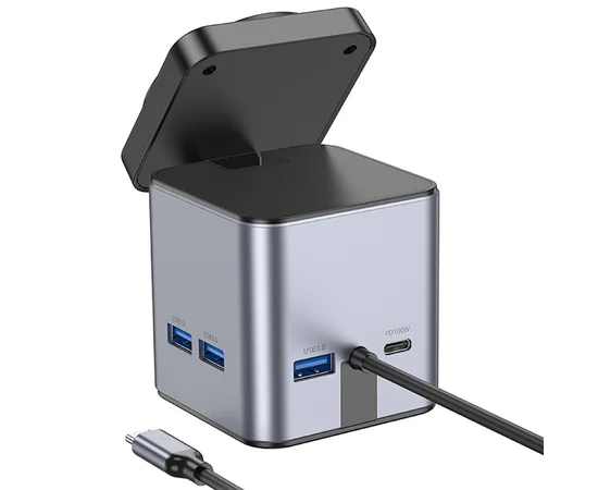 Перехідник HUB Hoco HB49 Effortless 9in1 100W із БЗУ Metal gray
