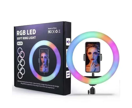 Кольцевая LED лампа RGB MJ-26, 200 диодов, 26 см Черный
