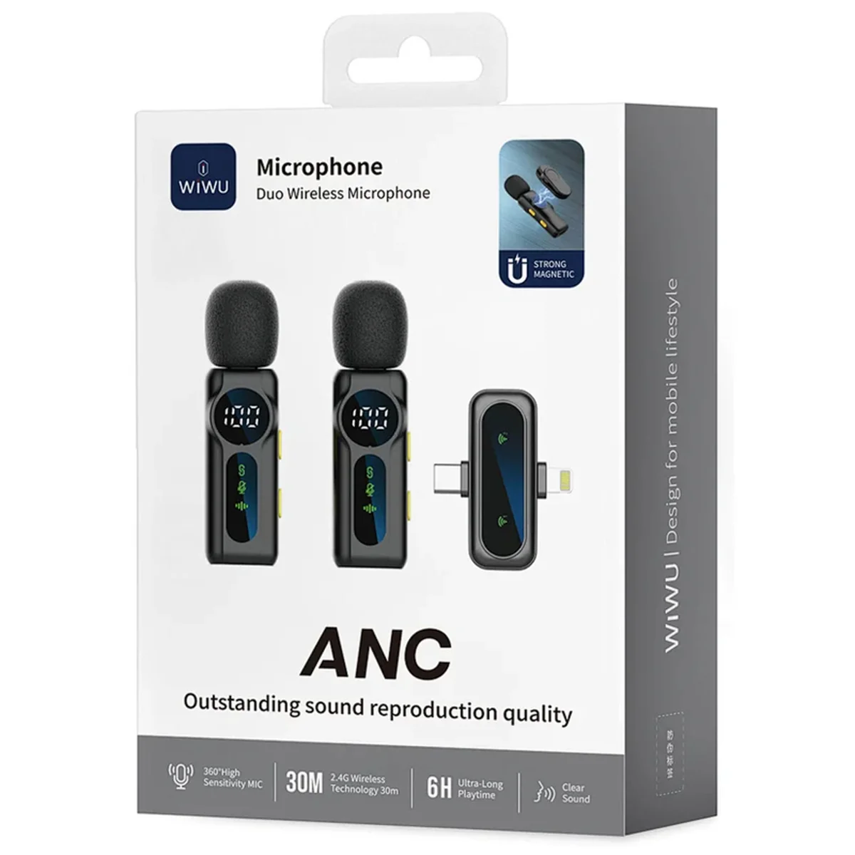 Петличный беспроводной микрофон WIWU WM007 Dual-mic (Lightning/Type-C) Black