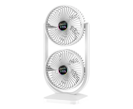 Настольный вентилятор Double head с регулировкой угла наклона 3000 mAh White