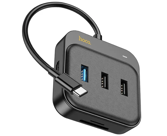 Переходник HUB Hoco HB38 Easy link 7-in-1 Multiport Adapter(HDTV+SD/TF+USB3.0+USB2.0*2+PD100W) Black