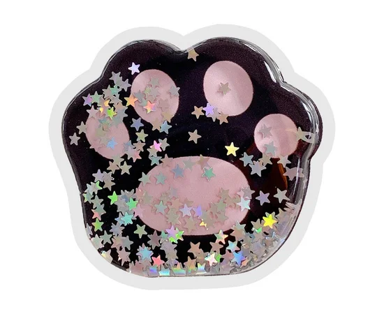 Держатель для телефона круглый (liquid shine) Лапа Черная / Розовая