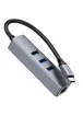 Переходник HUB Hoco HB34 Easy link Type-C Gigabit network adapter (Type-C to USB3.0*3+RJ45) Metal gray