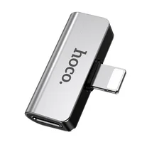 Перехідник Hoco LS24 Lightning to lightning audio / lightning Сталевий