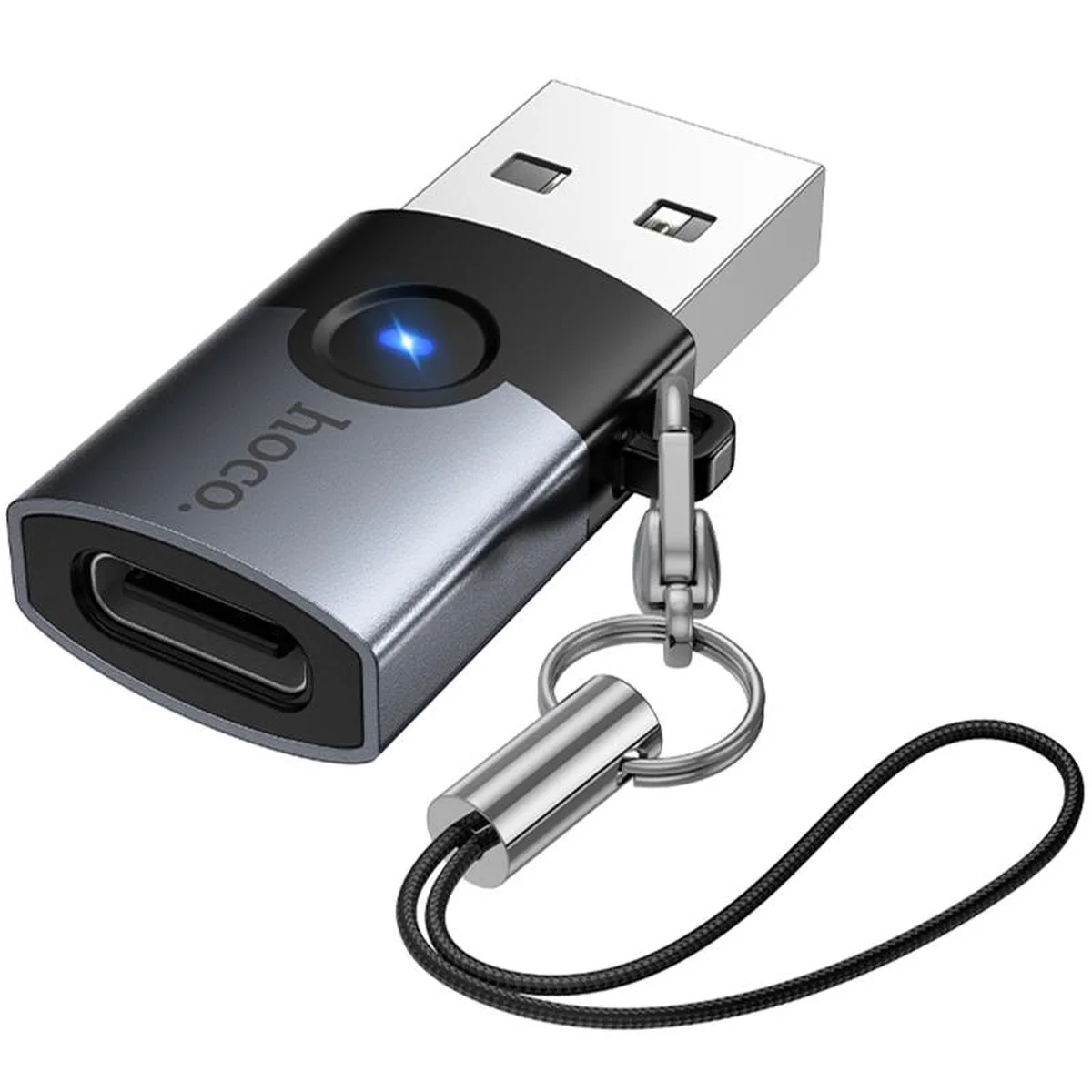 Переходник Hoco UA46B USB Male to Type-C Female USB3.0 Metal gray