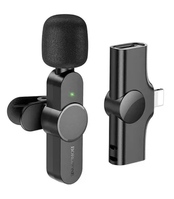 Петличний бездротовий мікрофон Borofone BFK12 Trophy lavalier Lightning Black