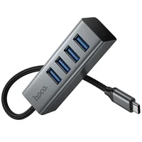 Перехідник HUB Hoco HB1C 4in1 (Type-C to 4xUSB 3.0) (0.2m) Metal gray