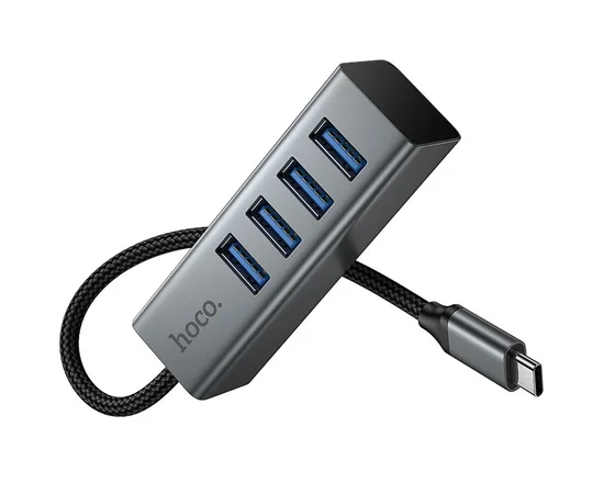 Переходник HUB Hoco HB1C 4in1 (Type-C to 4xUSB 3.0) (1m) Metal gray