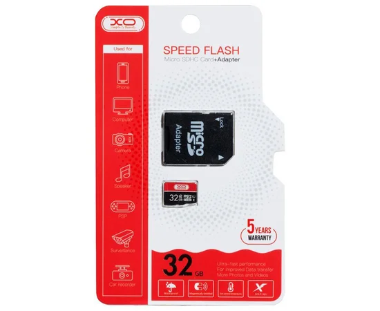 Карта памяти XO microSDHC 32 GB Class 10 + SD adapter Черный