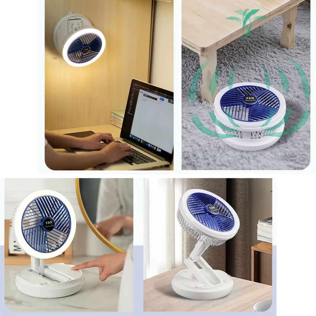 Настольный складной вентилятор Folding Fan 2in1 with Night Light White