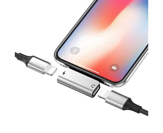 Перехідник Hoco LS24 Lightning to lightning audio / lightning Сталевий