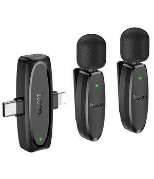 Петличный беспроводной микрофон Hoco L15 Dual-mic clip-on wireless digital (Lightning/Type-C) Black