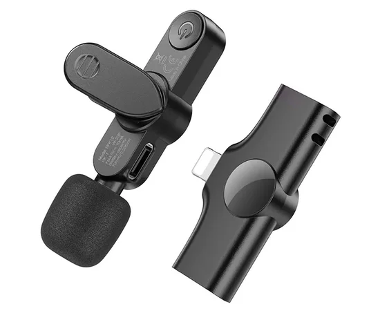 Петличний бездротовий мікрофон Borofone BFK12 Trophy lavalier Lightning Black