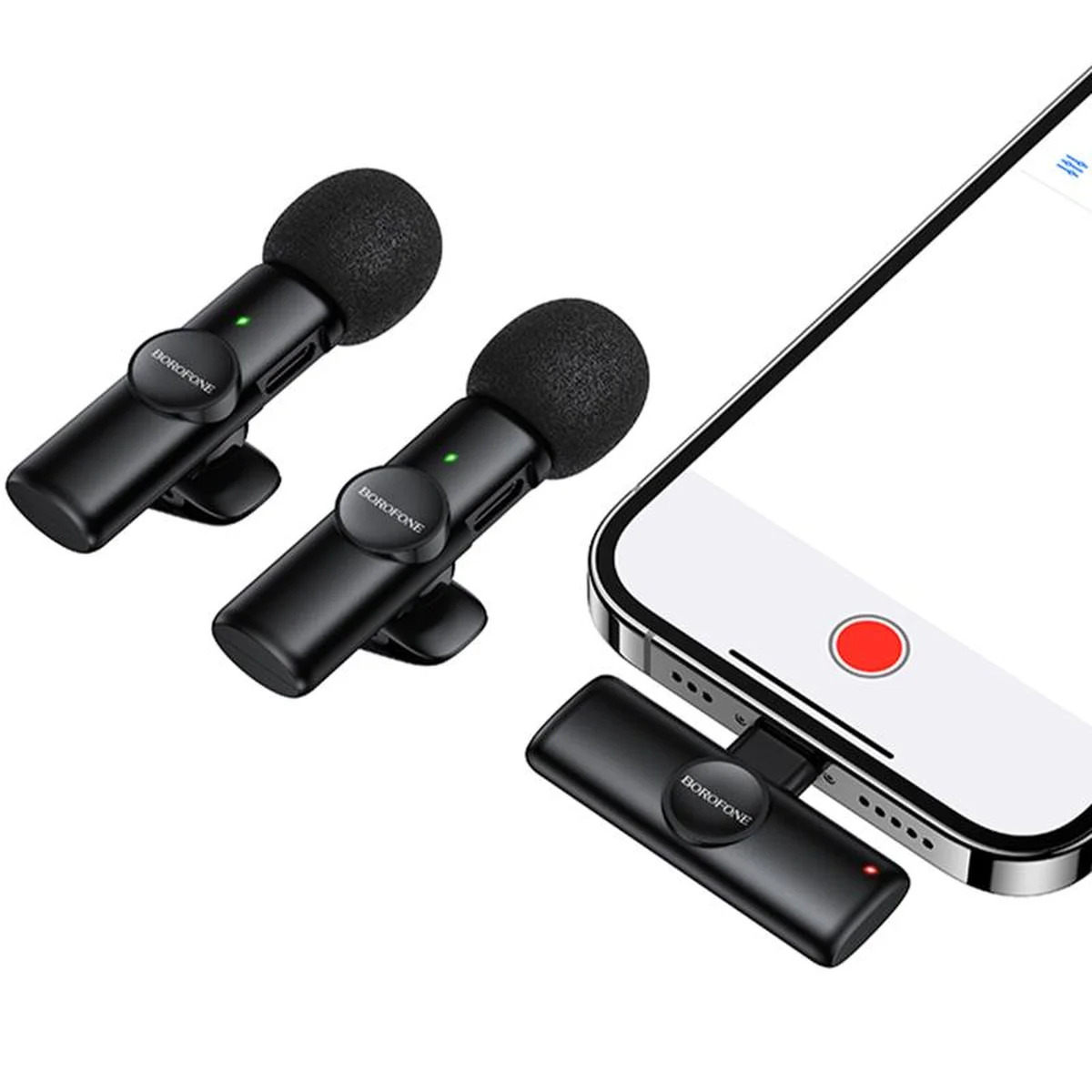 Петличный беспроводной микрофон Borofone BFK16A Winner dual-mic Type-C Black