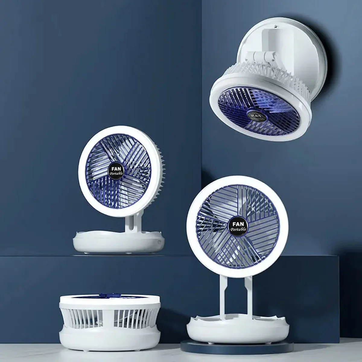 Настольный складной вентилятор Folding Fan 2in1 with Night Light White