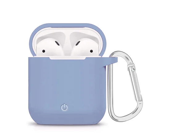 Силиконовый футляр с карабином для наушников AirPods Голубой / Lilac Blue