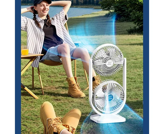 Настольный вентилятор Double head с регулировкой угла наклона 3000 mAh White