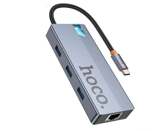 Переходник HUB Hoco HB51 Wow 6in1 (Type-C to HDTV+RJ45+PD+3xUSB3.0) Deep space gray