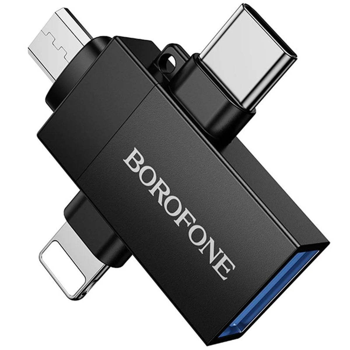 Перехідник Borofone BV26D 3in1 Lightning male/Type-C male/Micro male to USB2.0 female Black